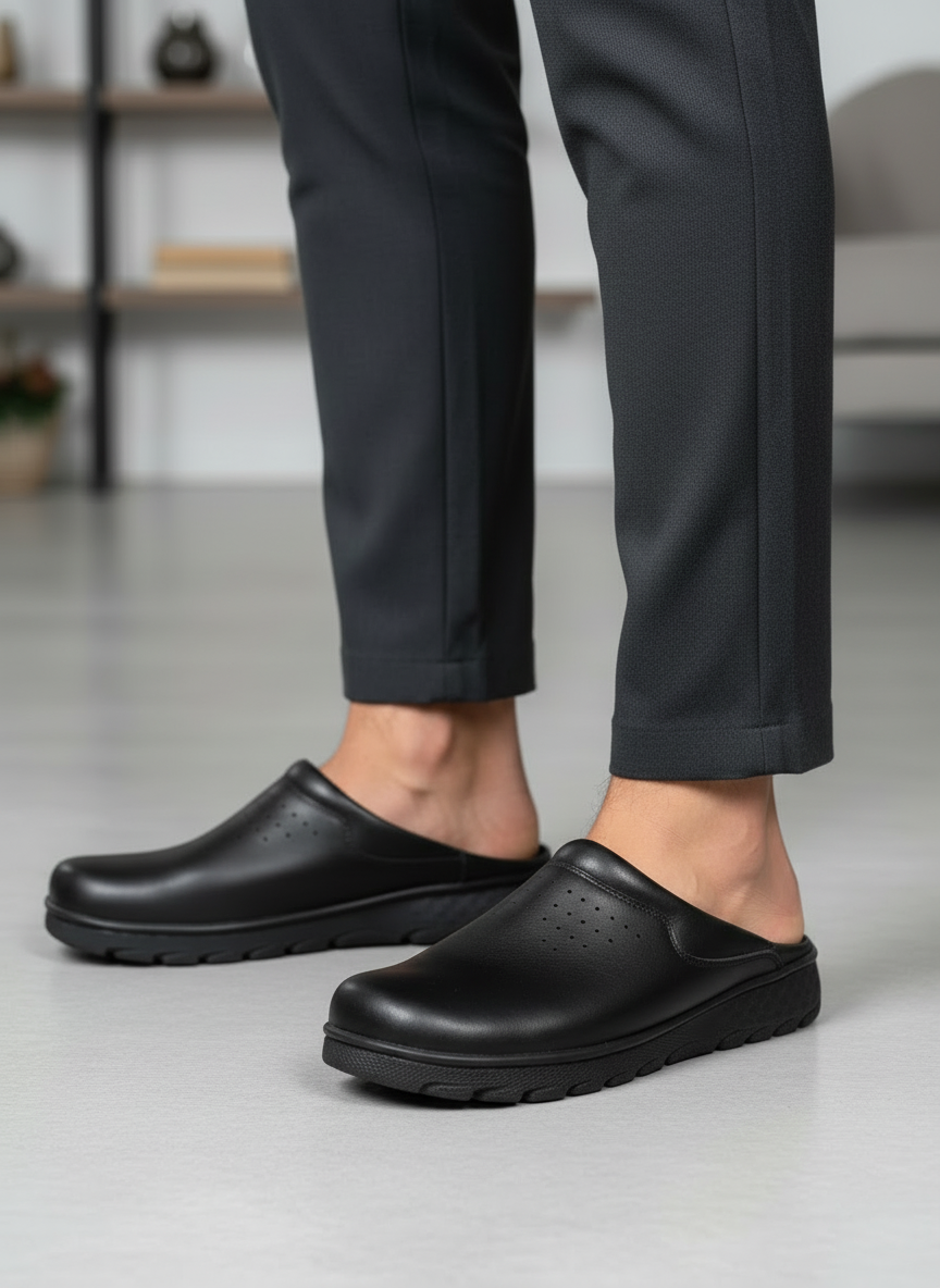 Sabots en Cuir Noir Élégants et Confortables